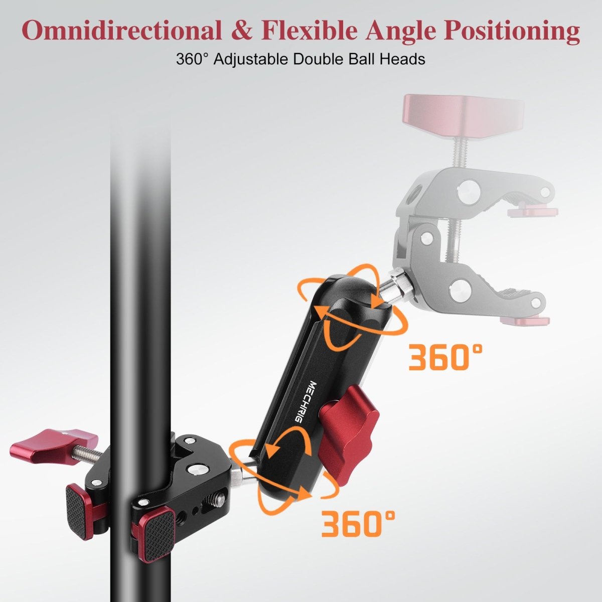 Mechrig 360° Adjustable Dual Super Clamp Mount with Ball Head Arm