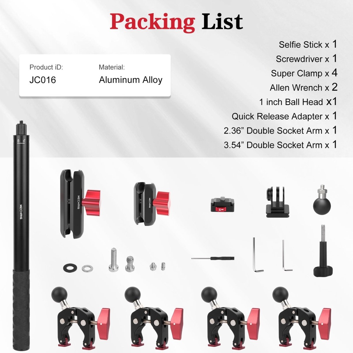 Mechrig Adjustable Camera Mount with 5-Section Pole and Four Super Clamps - Grip Support Store