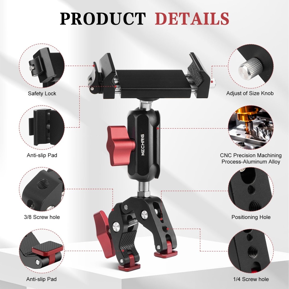Mechrig Quick-Release 360° Ball Head Phone Mount with Super Clamp