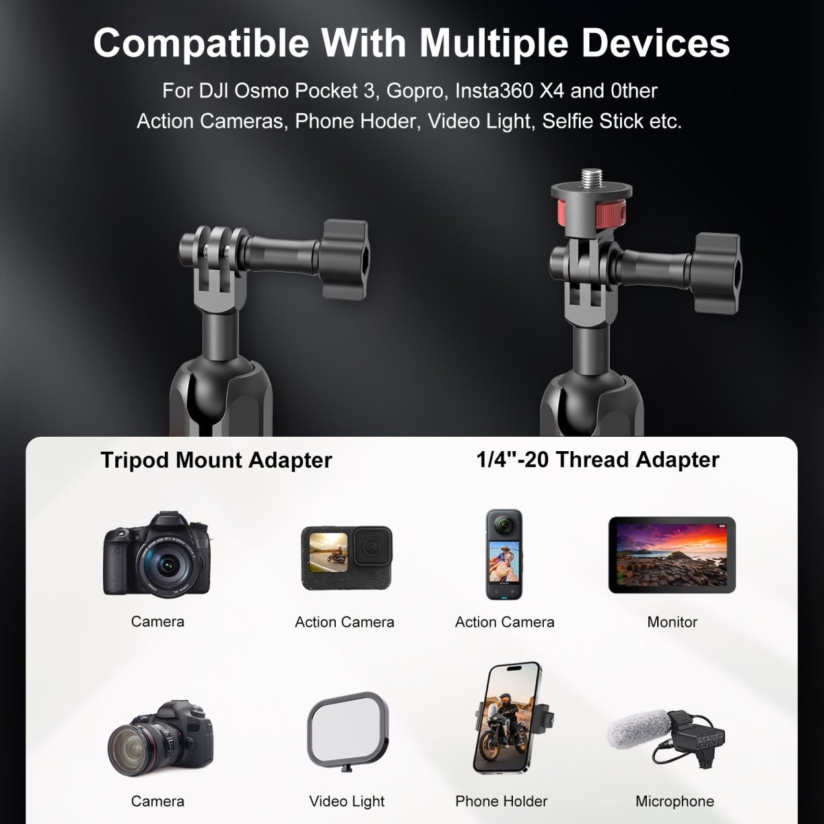 Mechrig Riding Dual Ball Head Super Clamp Mount with GoPro Base & 1/4" Screw