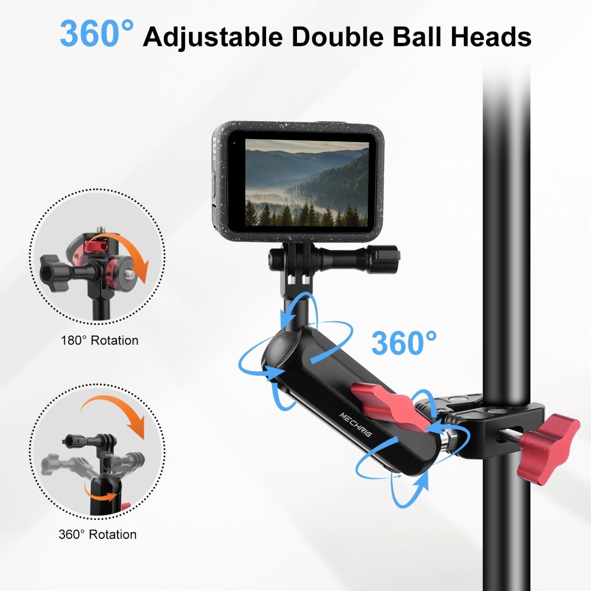 Mechrig Riding Dual Ball Head Super Clamp Mount with GoPro Base & 1/4" Screw