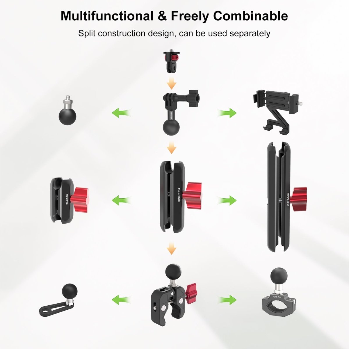 Mechrig Riding Dual Ball Head Super Clamp Mount with GoPro Base & 1/4" Screw