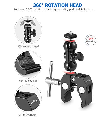 SMALLRIG Cool Ballhead Arm Super Clamp Mount Multi-Function Double Ball Adapter with Bottom Clamp