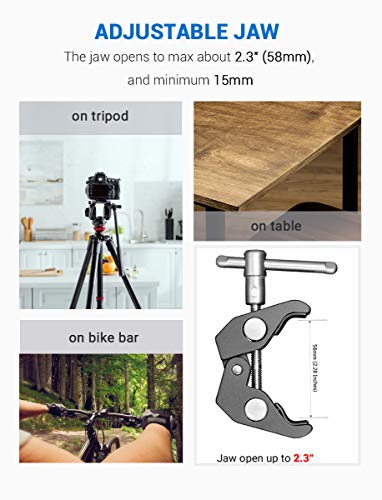 SMALLRIG Cool Ballhead Arm Super Clamp Mount Multi-Function Double Ball Adapter with Bottom Clamp