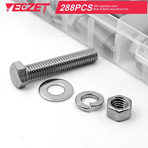 1/4-20" Hex Bolts and Nuts Washers Assortment Kit, 288PCS - Stainless Steel