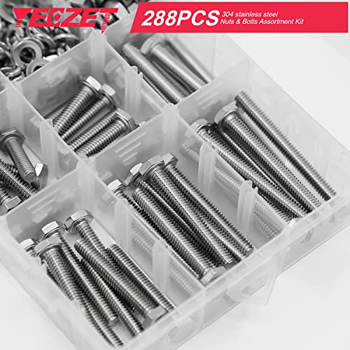 1/4-20" Hex Bolts and Nuts Washers Assortment Kit, 288PCS - Stainless Steel