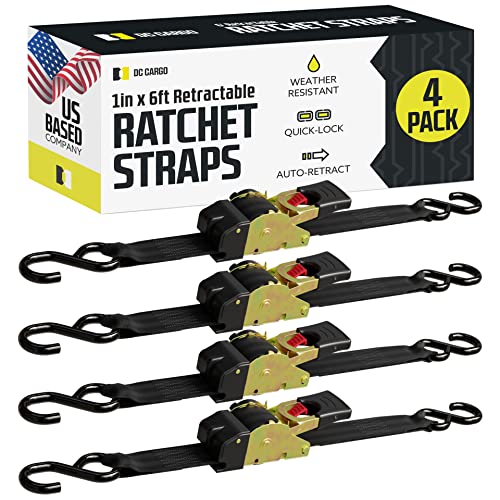 Auto Retractable Ratchet Straps Heavy Duty (4 pack) - Working Load Limit 500Lbs