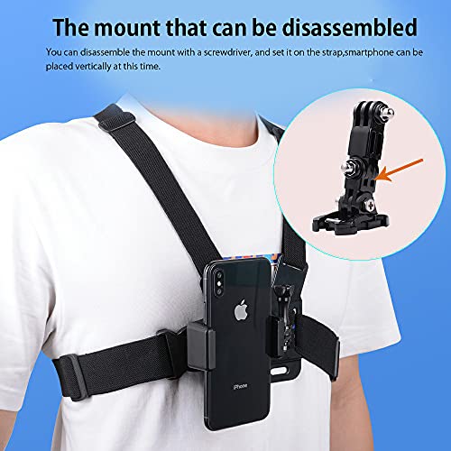 Mobile Phone Chest Mount Strap Holder ,Anti-Slide Strap Mount for Phone 360 Degree Rotary for Video Recording Camera Harness