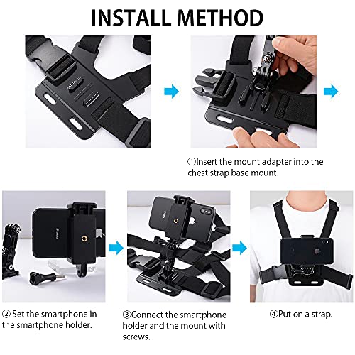 Mobile Phone Chest Mount Strap Holder ,Anti-Slide Strap Mount for Phone 360 Degree Rotary for Video Recording Camera Harness