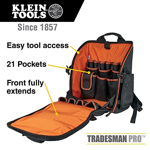 Klein Tool Bag Backpack, Heavy Duty with 21 Pockets and Large Interior, Water Resistant