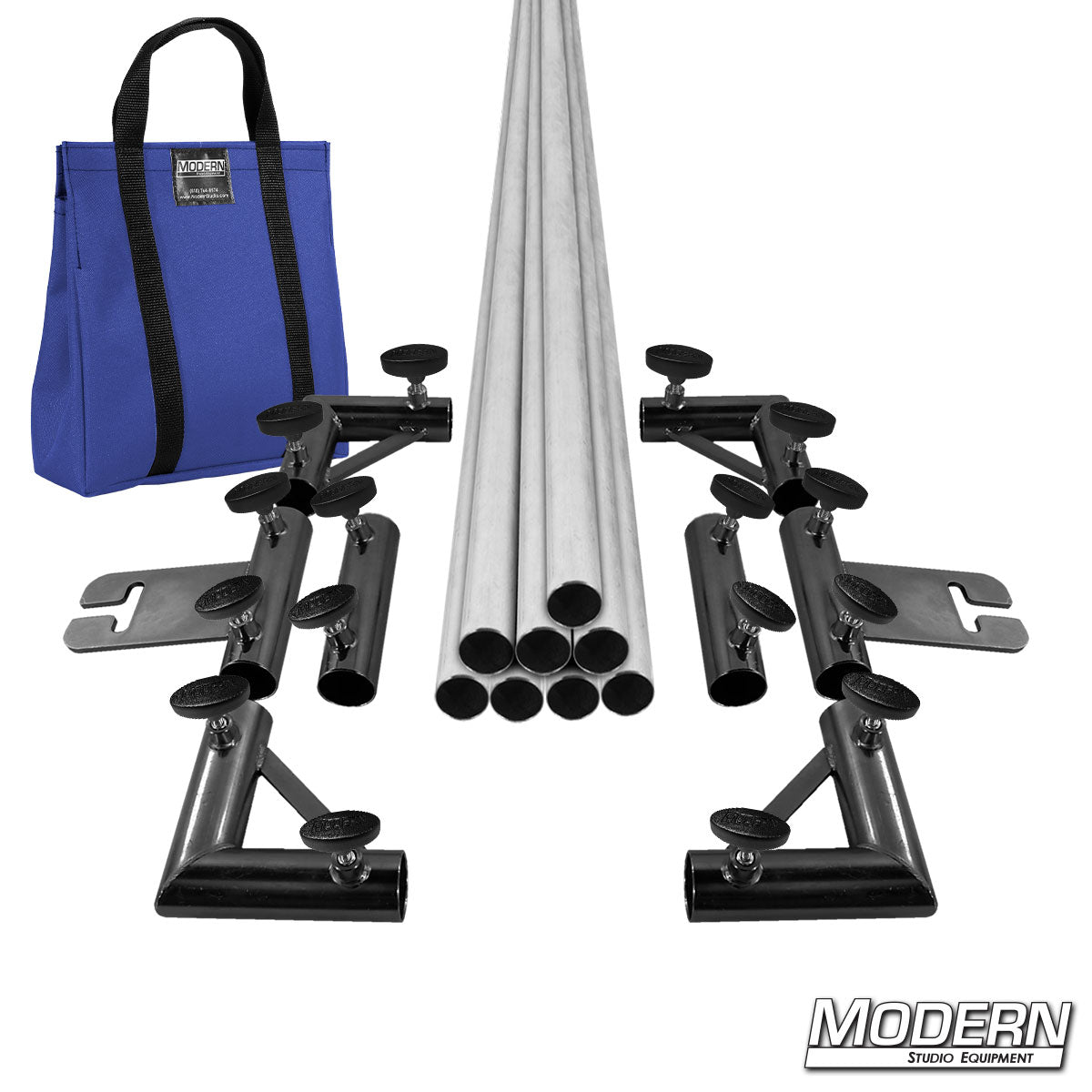 8' x 8' Breakdown Frame for Speed-Rail® with blue bag and T-handles— heavy-duty aluminum grip frame for film & TV production, lighting, and rigging equipment | Modern Studio Equipment