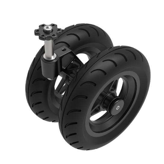 Pair of black wheels on a white background