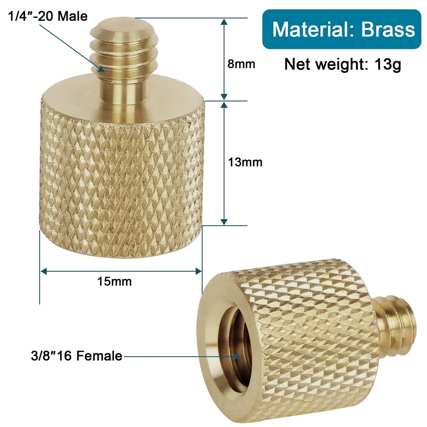 3/8"-16 Female to 1/4"-20 Male Thread (Brass)- 2 Pack - Grip Support Store