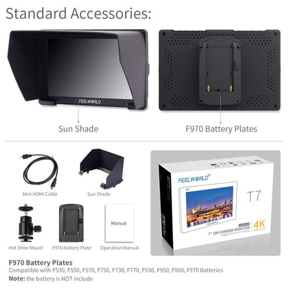 7" - 4K Camera Field Monitor Video Assist Full HD - T7 Plus FEELWORLD - Grip Support Store