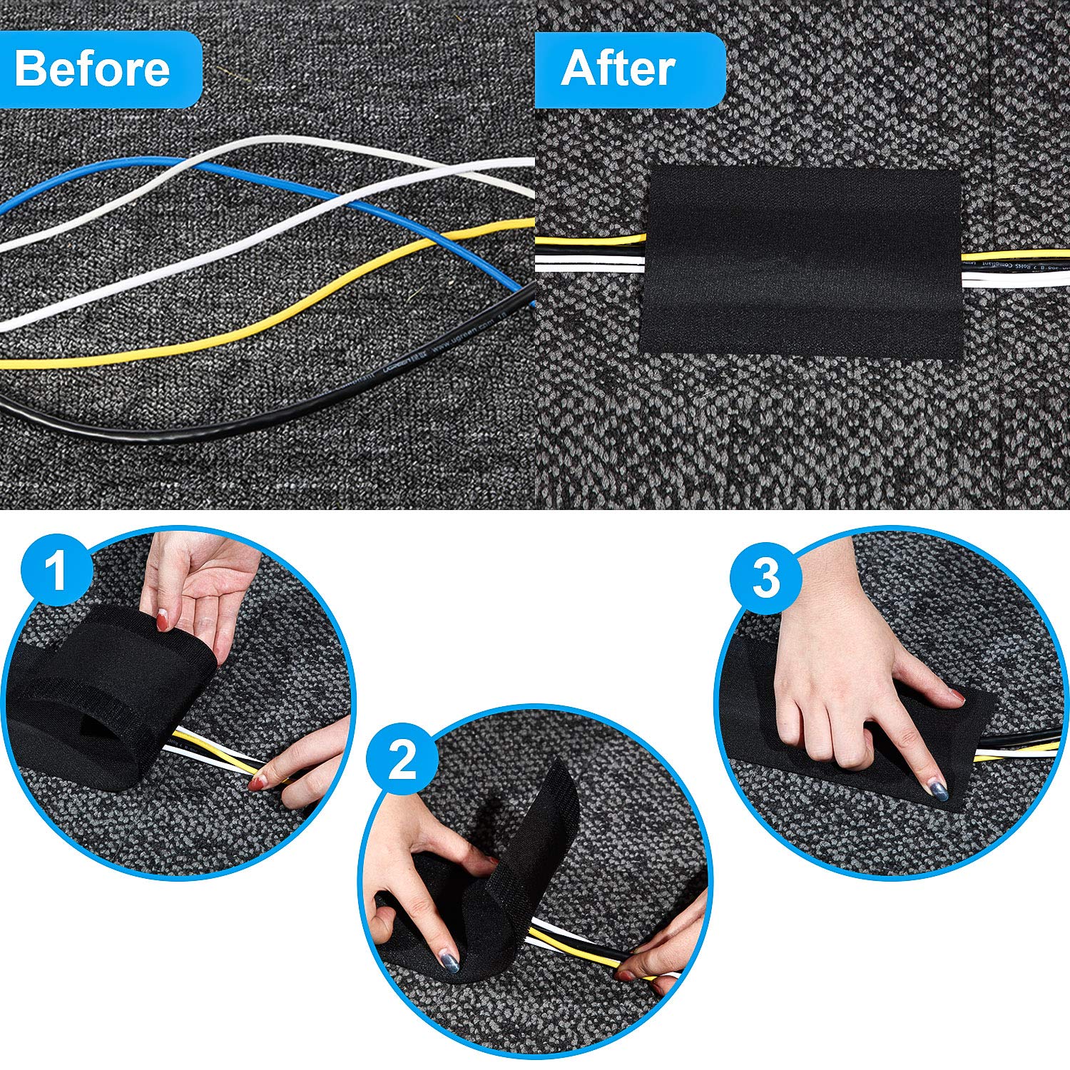 4" Velcro Grip for Cable Cords on Carpets, 2-Pack (10 ft) - Grip Support Store