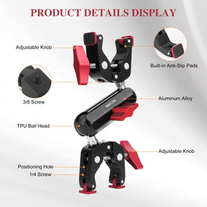 Mechrig 360° Adjustable Dual Super Clamp Mount with Ball Head Arm