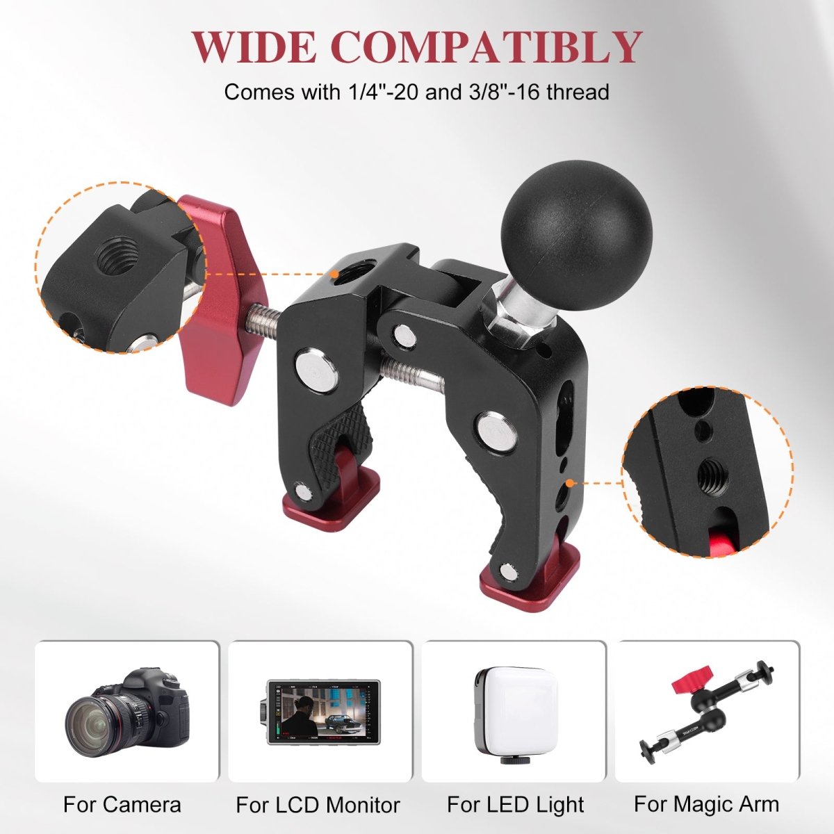 Mechrig 360° Adjustable Dual Super Clamp Mount with Ball Head Arm