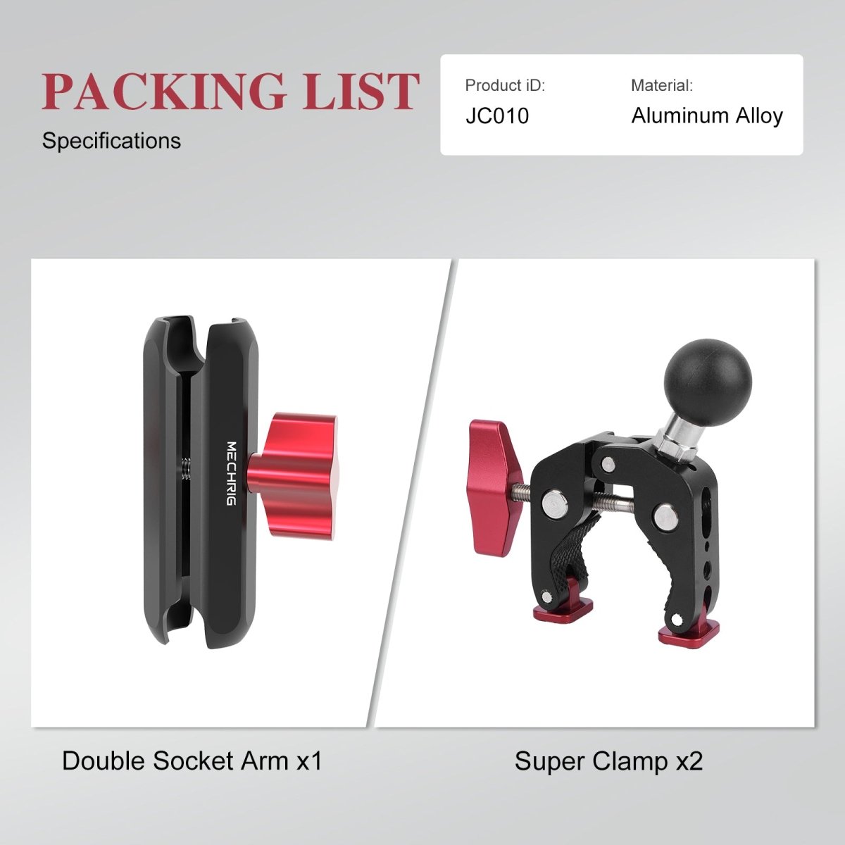 Mechrig 360° Adjustable Dual Super Clamp Mount with Ball Head Arm
