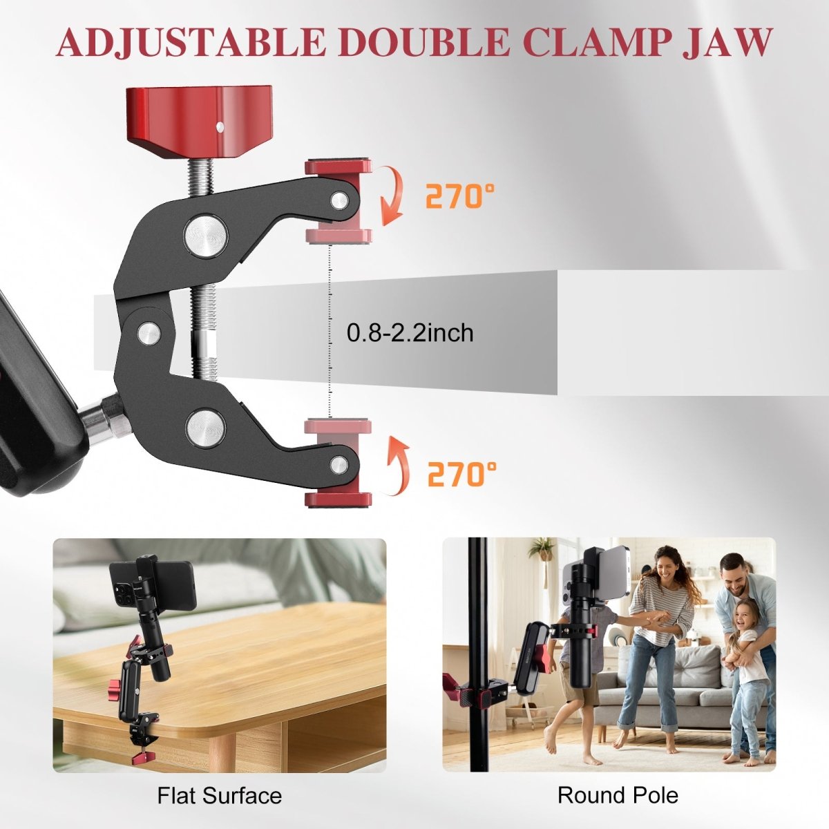 Mechrig 360° Adjustable Dual Super Clamp Mount with Ball Head Arm