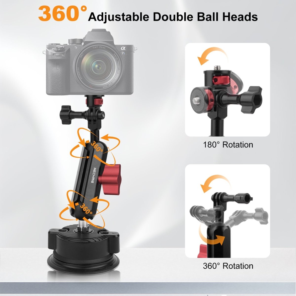 Mechrig 360° Suction Cup Camera Mount with 1/4" Screw Adapter - Grip Support Store
