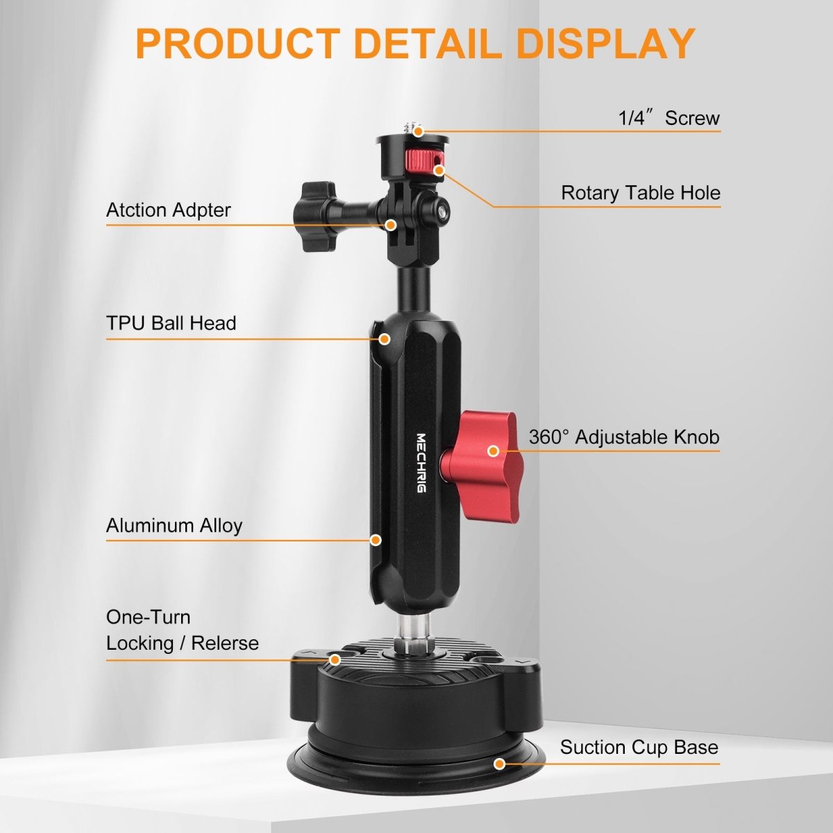 Mechrig 360° Suction Cup Camera Mount with 1/4" Screw Adapter - Grip Support Store