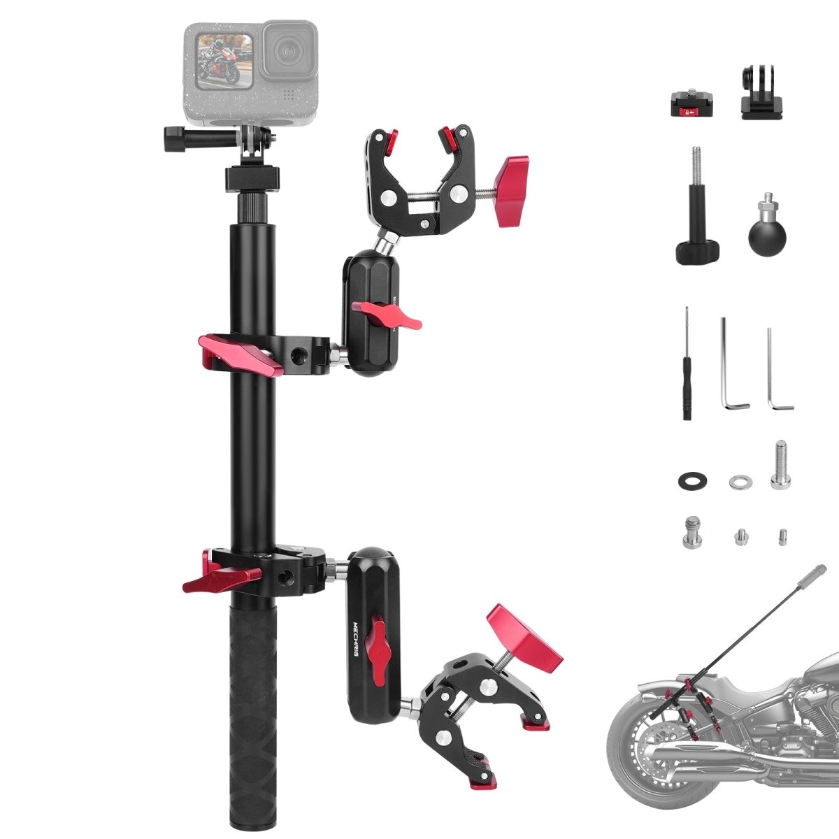 Mechrig Adjustable Camera Mount with 5-Section Pole and Four Super Clamps