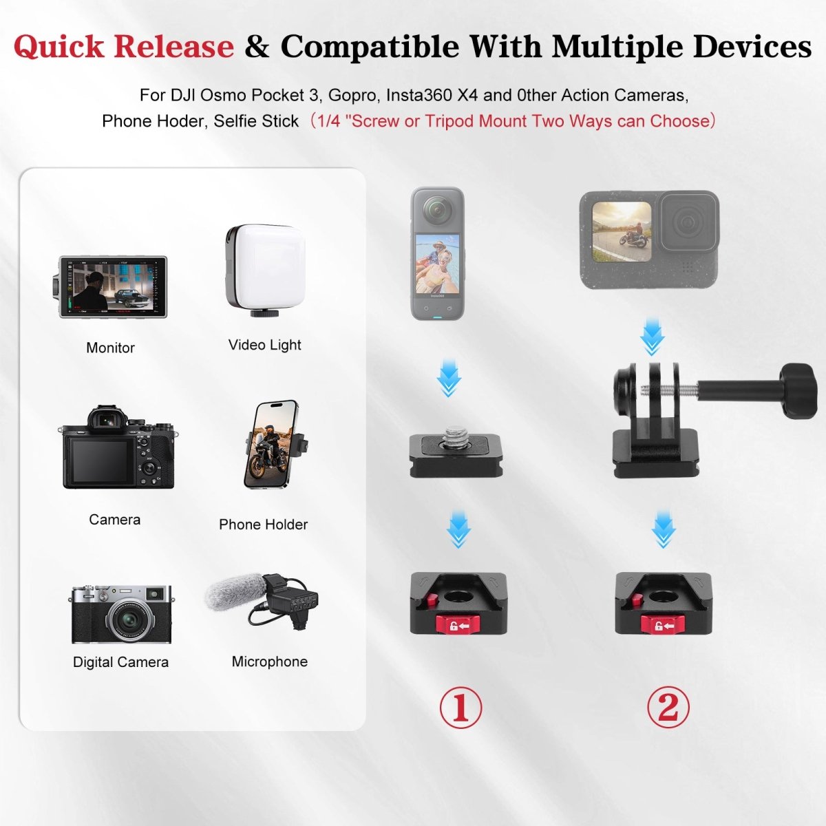 Mechrig Adjustable Camera Mount with 5-Section Pole and Four Super Clamps