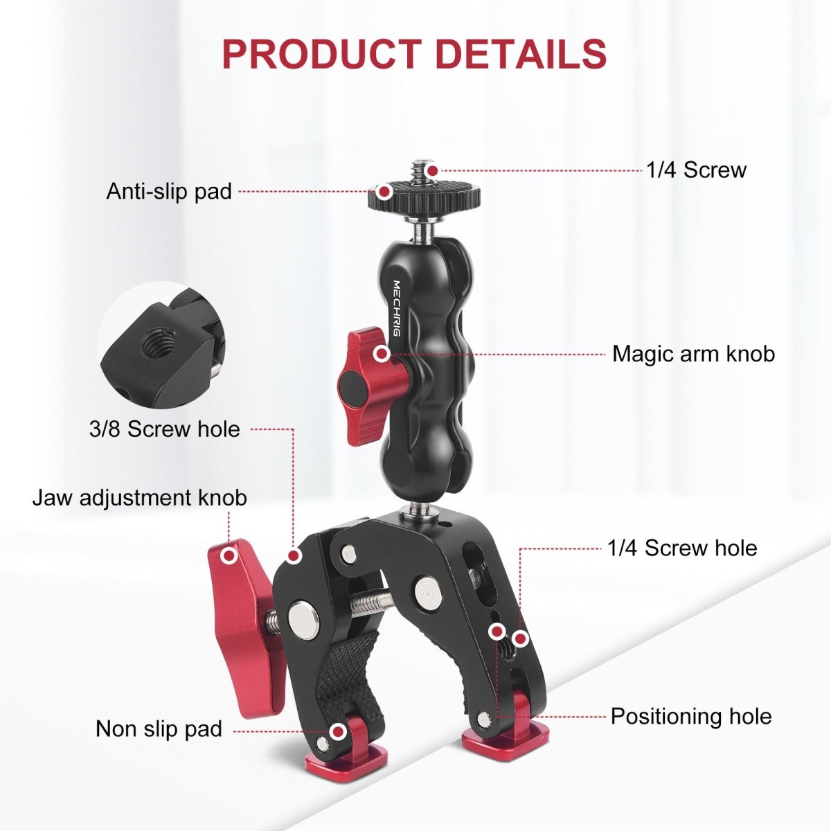 Mechrig Dual Ball Magic Arm Super Clamp Mount with GoPro Adapter & Phone Clamp