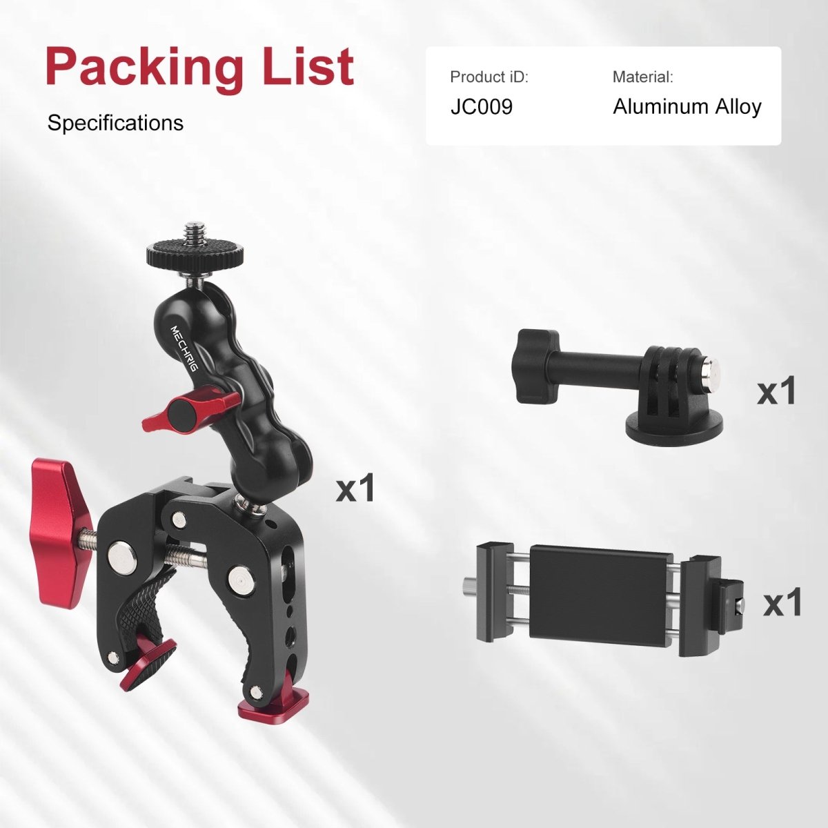 Mechrig Dual Ball Magic Arm Super Clamp Mount with GoPro Adapter & Phone Clamp