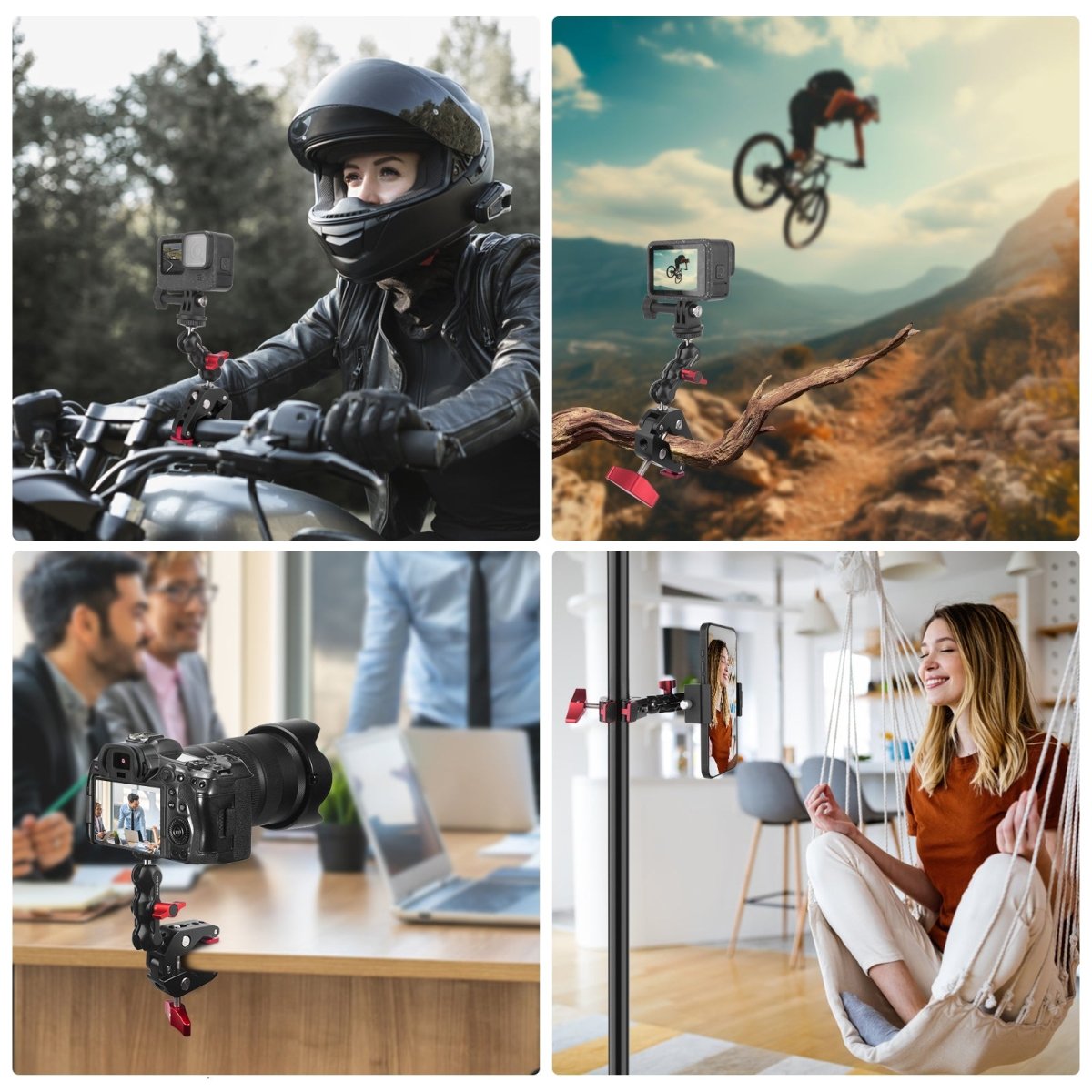 Mechrig Dual Ball Magic Arm Super Clamp Mount with GoPro Adapter & Phone Clamp