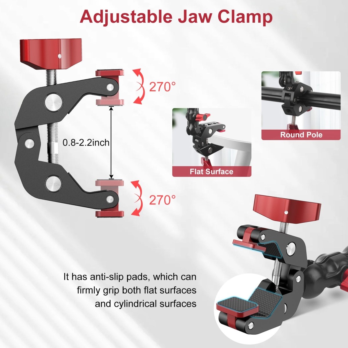 Mechrig Dual Ball Magic Arm Super Clamp Mount with GoPro Adapter & Phone Clamp