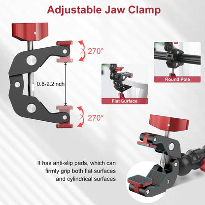 Mechrig Dual Ball Magic Arm Super Clamp Mount with GoPro Adapter & Phone Clamp
