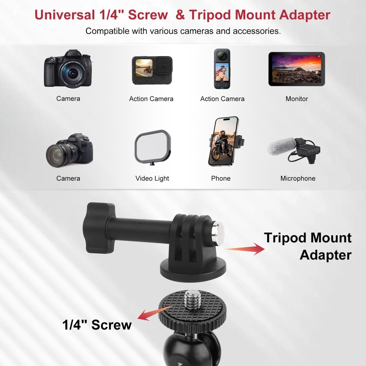 Mechrig Dual Ball Magic Arm Super Clamp Mount with GoPro Adapter & Phone Clamp