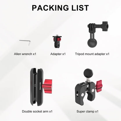 Mechrig Riding Dual Ball Head Super Clamp Mount with GoPro Base & 1/4" Screw