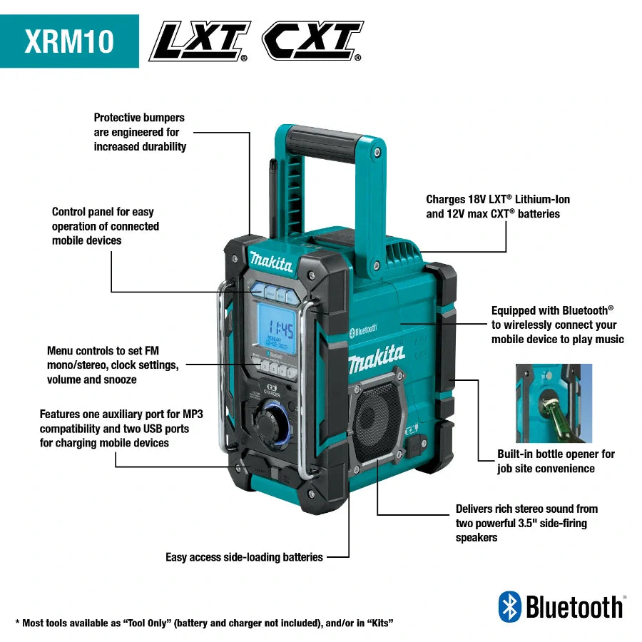 Makita XRM10 18V LXT/12V max CXT Lithium-Ion Cordless Bluetooth Job Site Charger/Radio - Grip Support Store