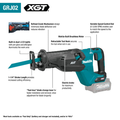 Makita GRJ02M1 40V max XGT® Brushless Cordless AVT® Orbital Recipro Saw Kit (4.0Ah) - Grip Support Store