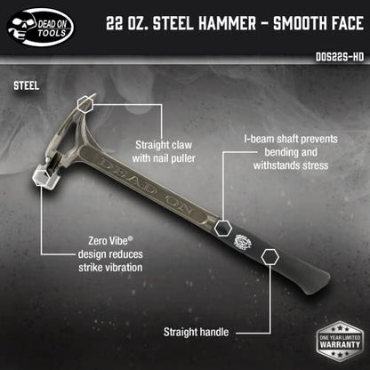 Dead On DOS22S 22-Ounce 18-Inch Steel (SMOOTH) Face Hammer
