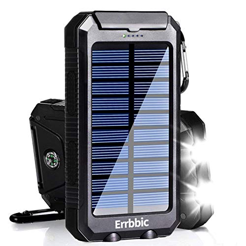 Solar Battery Charger with Compass + LED Lights is Waterproof and Portable