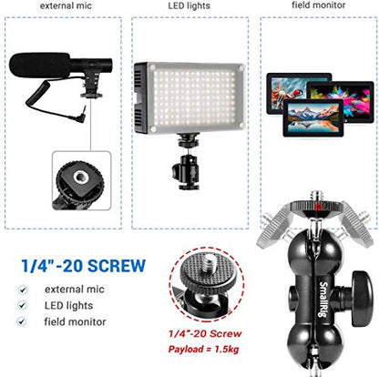 SMALLRIG Cool Ballhead Arm Super Clamp Mount Multi-Function Double Ball Adapter with Bottom Clamp