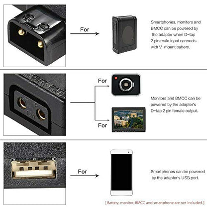 Rolux D-Tap P-Tap to USB Adapter Connector 5V Converter for Anton/Sony V-Mount Camera Battery - Grip Support Store